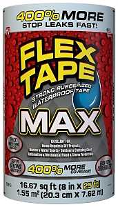 Flex Tape TFSMAXCLR08 Tape, 25 ft L, 8 in W, Rubber Backing, Clear