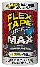 Flex Tape TFSMAXWHT08 Tape, 25 ft L, 8 in W, Rubber Backing, White