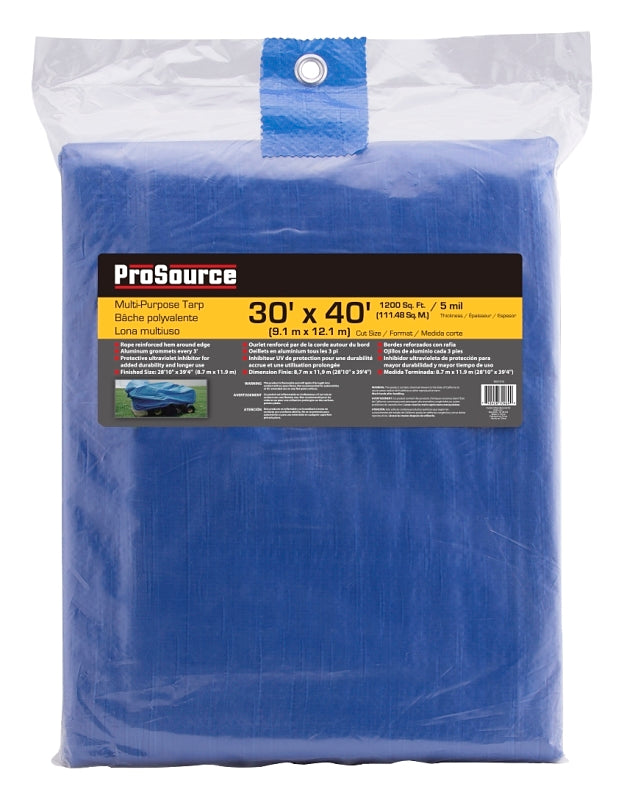 ProSource T3040BB90 Tarpaulin, 40 ft L, 30 ft W, 5 mil Thick, Polyethylene, Blue