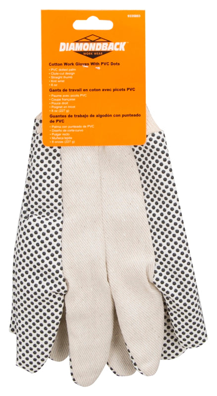 Diamondback GV-522PVD-3L Cotton Work Gloves with PVC Dots, Men's, One-Size, Straight Thumb, Knit Wrist Cuff, Fabric 80% Cotton 20% Polyester, Pack of 12