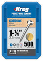 Kreg SPS-F125 - 500 Pocket-Hole Screw, #6 Thread, 1-1/4 in L, Fine Thread, Pan Head, Square Drive, Self-Tapping Point