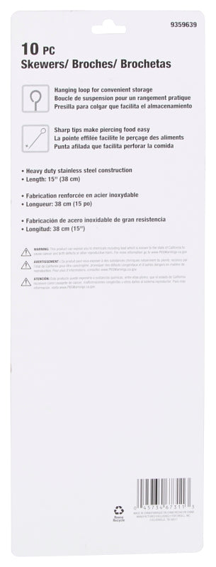 Omaha BBQ-37243B Skewer, 15 in L, Stainless Steel