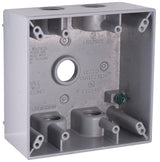 Hubbell 5337-0 Weatherproof Box, 31 cu-in, 5-Outlet, 2-Gang, Aluminum, Gray