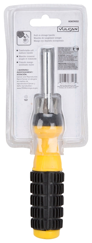 Vulcan 34100D Multi-Bit Screwdriver, Slotted: 3/16 in, 1/4 in, Phillips: #1, #2, Star: T15, T20 Drive, 7-3/8 in OAL