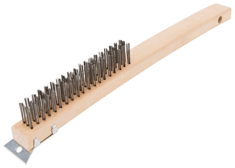 ProSource WB01319S Wire Brush with Scraper, 1-1/2 L Trim, Metallic Bristle, 5/8 in W Brush, 14-1/4 in OAL