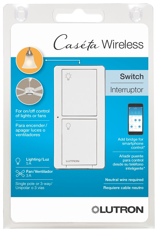 Lutron Caseta PD-5ANS-WH-R Smart Lighting Neutral Switch, 120 V, White