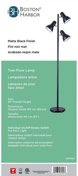 Boston Harbor TL-TREE-134-BK-3L Tree Lamp, 120 V, 180 W, 3-Lamp, Incandescent Lamp, Metal, Black Finish