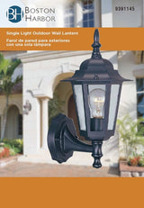 Boston Harbor AL8041-5 Outdoor Wall Lantern, 120 V, 60 W, A19 or CFL Lamp, Aluminum Fixture, Black