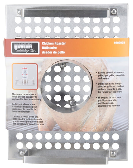 Omaha BBQ-22760 Chicken Roaster, 8-3/4 in L, Stainless Steel, Build-in Handle
