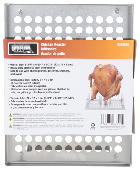 Omaha BBQ-22760 Chicken Roaster, 8-3/4 in L, Stainless Steel, Build-in Handle