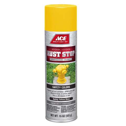 Ace Rust Stop Gloss Safety Yellow Protective Enamel Spray Paint 15 oz, Pack of 6