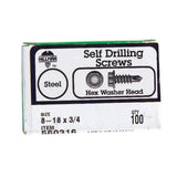 HILLMAN No. 8-18 X 3/4 in. L Hex Hex Washer Head Self-Drilling Screws 100 pk