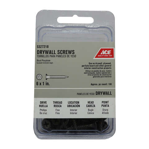 Ace No. 6 wire X 1 in. L Phillips Fine Drywall Screws 100 pk