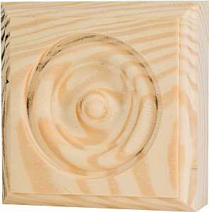 Waddell RTB35 Trim Block, 3-3/4 in H, 3-3/4 in W, Rosette Pattern, Pine Wood