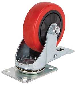 ProSource JC-387-G Swivel Caster with Brake, 4 in Dia Wheel, 30 mm W Wheel, PU Wheel, Red, 220 lb