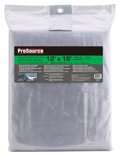 ProSource T1216GS140 Tarpaulin, 16 ft L, 12 ft W, 8 mil Thick, Polyethylene, Green/Silver