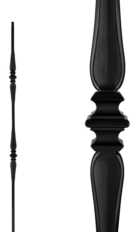 Nuvo Iron SQI2CS Double Collar and Spoon Stair Baluster, 44 in H, 1/2 in W, Square, Steel, Black