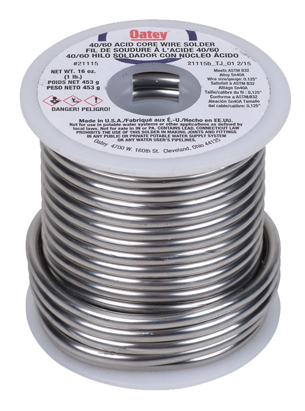 Oatey 21115 Acid Core Wire Solder, 1 lb, Solid, Silver, 360 to 460 deg F Melting Point