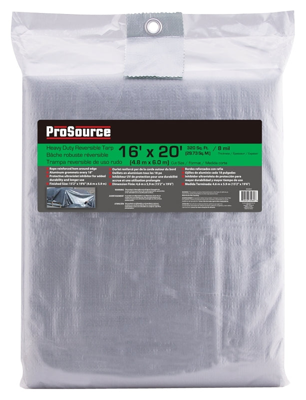 ProSource T1620GS140 Tarpaulin, 20 ft L, 16 ft W, 8 mil Thick, Polyethylene, Green/Silver
