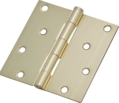 ProSource 20339BBX Square Corner Door Hinge, Steel, Polished Brass, Loose Pin, 180 deg Range of Motion