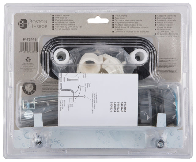 Boston Harbor PF4233 Lavatory Faucet, 1.5 gpm, 2-Handle, ABS, Chrome Plated, Lever Handle
