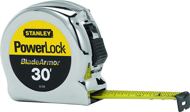 STANLEY 33-530 Tape Measure, 30 ft L Blade, 1 in W Blade, Steel Blade, ABS Case, Chrome Case