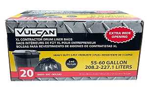 Vulcan FG-03812-12 Heavy-Duty Drum Liner, 55 gal Capacity, Poly, Black