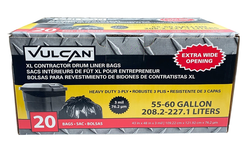 Vulcan FG-03812-12 Heavy-Duty Drum Liner, 55 gal Capacity, Poly, Black