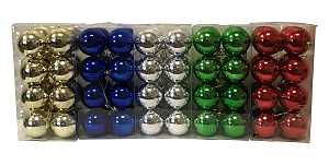 Hometown Holidays 99905 Ball Ornament, 60 mm H, PVC, Blue/Gold/Green/Red/Silver, Pack of 48
