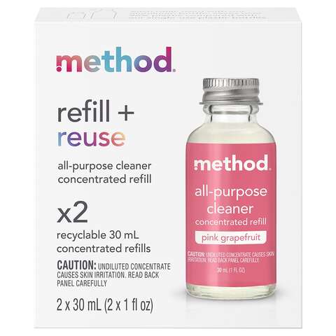 Method Pink Grapefruit Scent Concentrated All Purpose Cleaner Refill Liquid 1 oz, Pack of 12