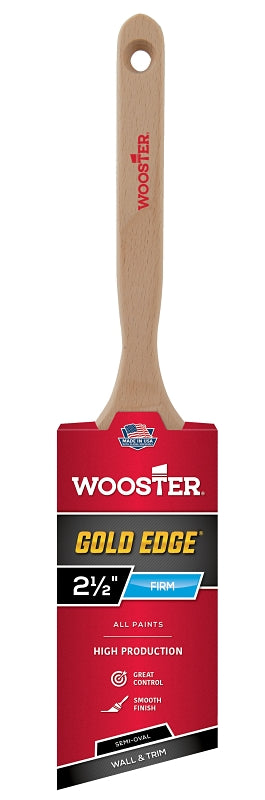 Wooster 5236-2-1/2 Paint Brush, 2-1/2 in W, 2-15/16 in L Bristle, Polyester Bristle, Semi-Oval Angle Sash Handle