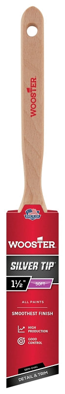 WOOSTER SILVER TIP 5228-1 1/2 Paint Brush, 1-1/2 in W, Semi-Oval Brush, Polyester Bristle, Sash Handle