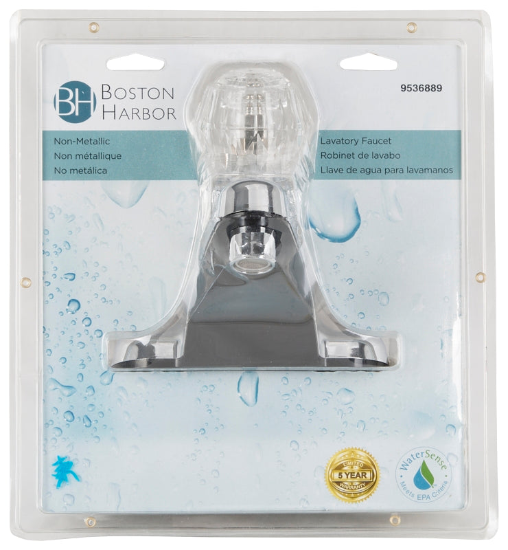 Boston Harbor PF4101S-P Lavatory Faucet, 1.5 gpm, 1-Handle, Plastic, Chrome Plated, Round Handle