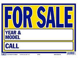 Hy-Ko 22406 Neon Sign, 9 x 13 in Dimensions, FOR SALE, YEAR & MODEL, CALL, Blue Legend, Yellow Background, Plastic, Pack of 10
