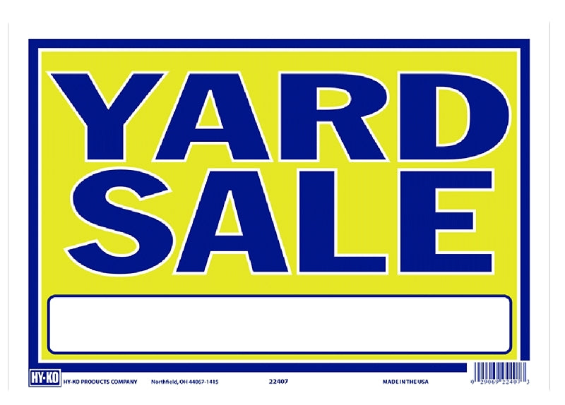 Hy-Ko 22407 Neon Sign, YARD SALE, Blue Legend, Yellow Background, Plastic, 9 in H x 13 in W Dimensions, Pack of 10