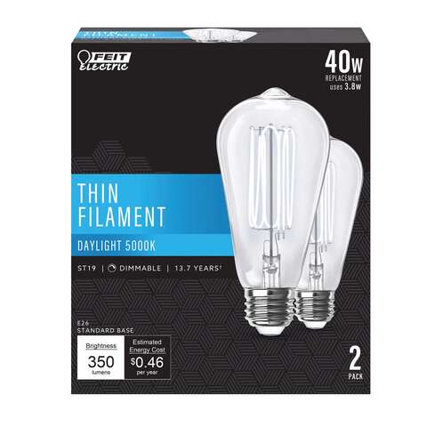 Feit ST19 E26 (Medium) Filament LED Bulb Daylight 40 Watt Equivalence 2 pk