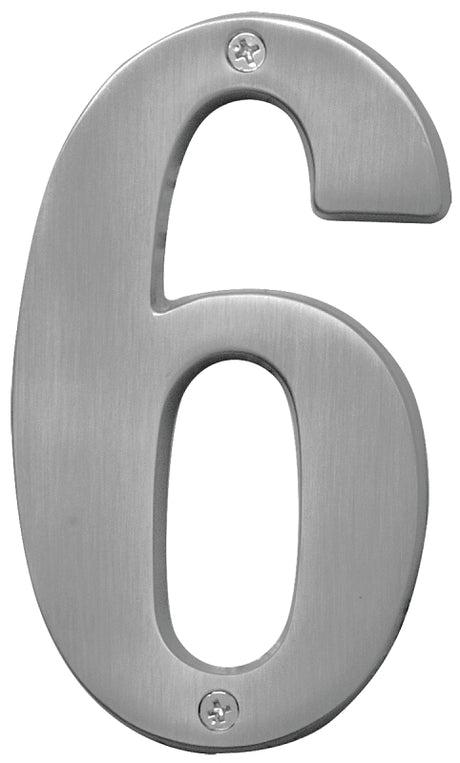 Hy-Ko Prestige Series BR-51SN/6 House Number, Character: 6, 5 in H Character, Nickel Character, Solid Brass, Pack of 3