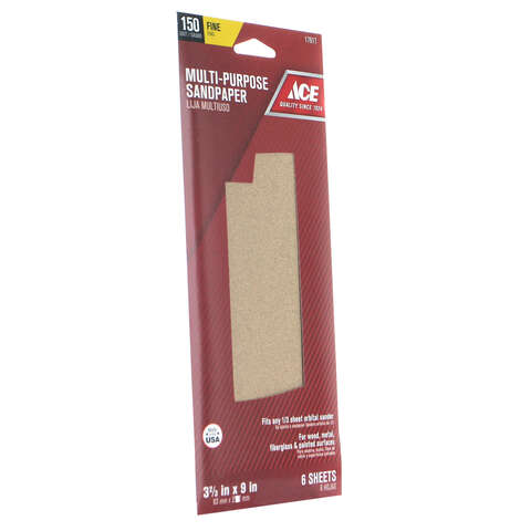 Ace 9 in. L X 3-2/3 in. W 150 Grit Aluminum Oxide Sandpaper 6 pk, Pack of 10