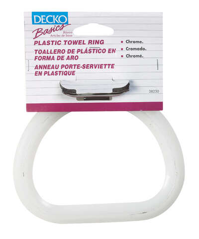 DECKO Chrome Silver/White Towel Ring Plastic/Steel