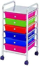 Simple Spaces G006-CH Storage Cart, 13 in OAW, 26 in OAH, 15-3/8 in OAL, 6-Shelf, Blue/Green/Orange/Pink Shelf