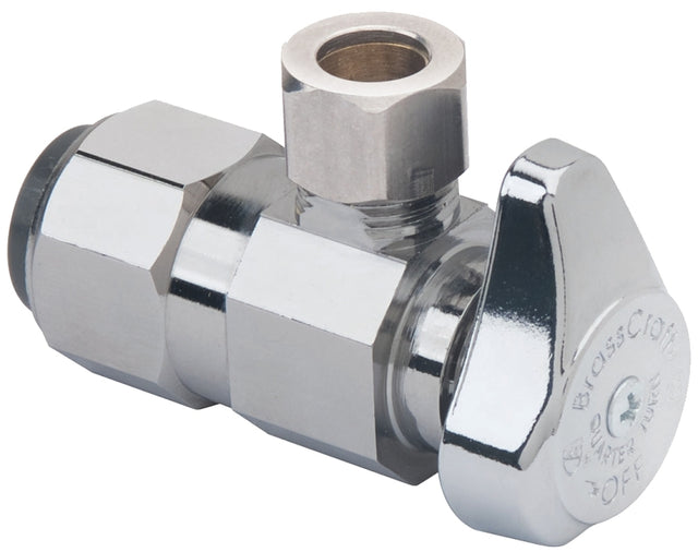 BrassCraft G2PS19X CD Stop Valve, 1/2 x 3/8 in Connection, Push-Connect x Compression, 125 psi Pressure, Brass Body