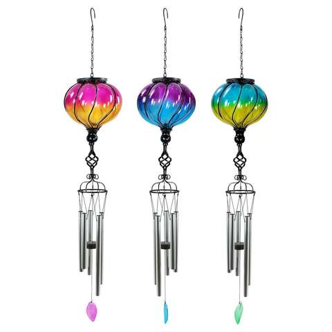 Alpine Assorted Glass/Metal 31 in. Solar Glass Balloon Wind Chime, Pack of 12