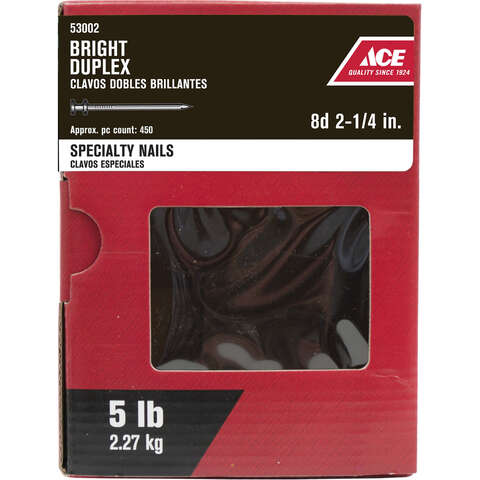 Ace 8D 2-1/4 in. Duplex Bright Steel Nail Double Head 5 lb