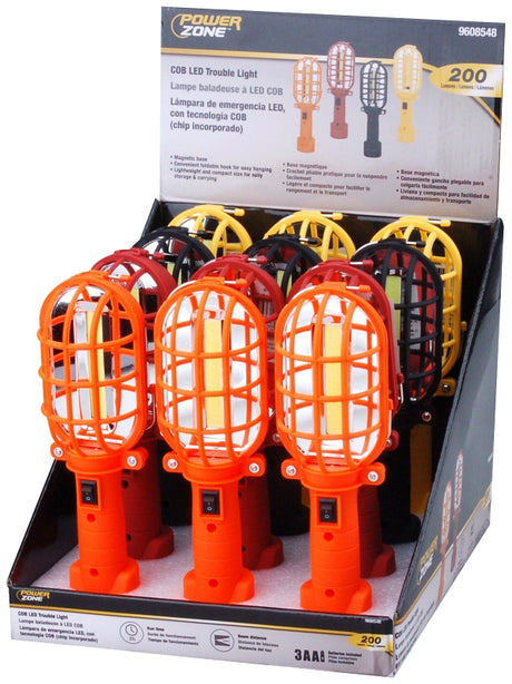 PowerZone 12578 Trouble Light, 1-Lamp, LED Lamp, 200 Lumens, Red, Black, Yellow & Orange, Pack of 12