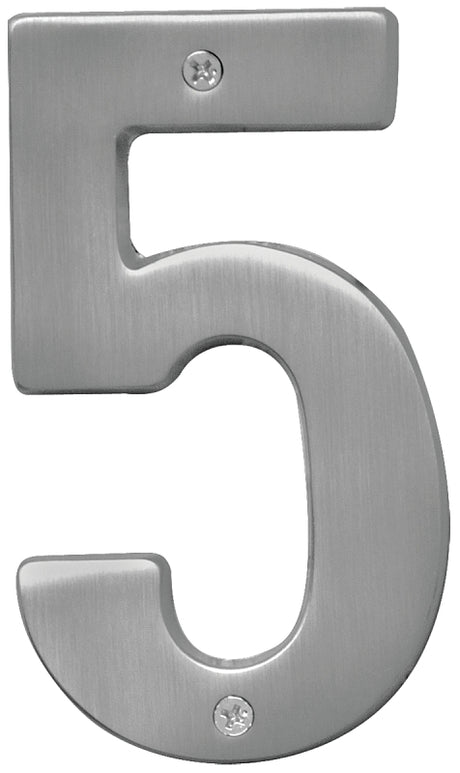 Hy-Ko Prestige Series BR-51SN/5 House Number, Character: 5, 5 in H Character, Nickel Character, Brass, Pack of 3