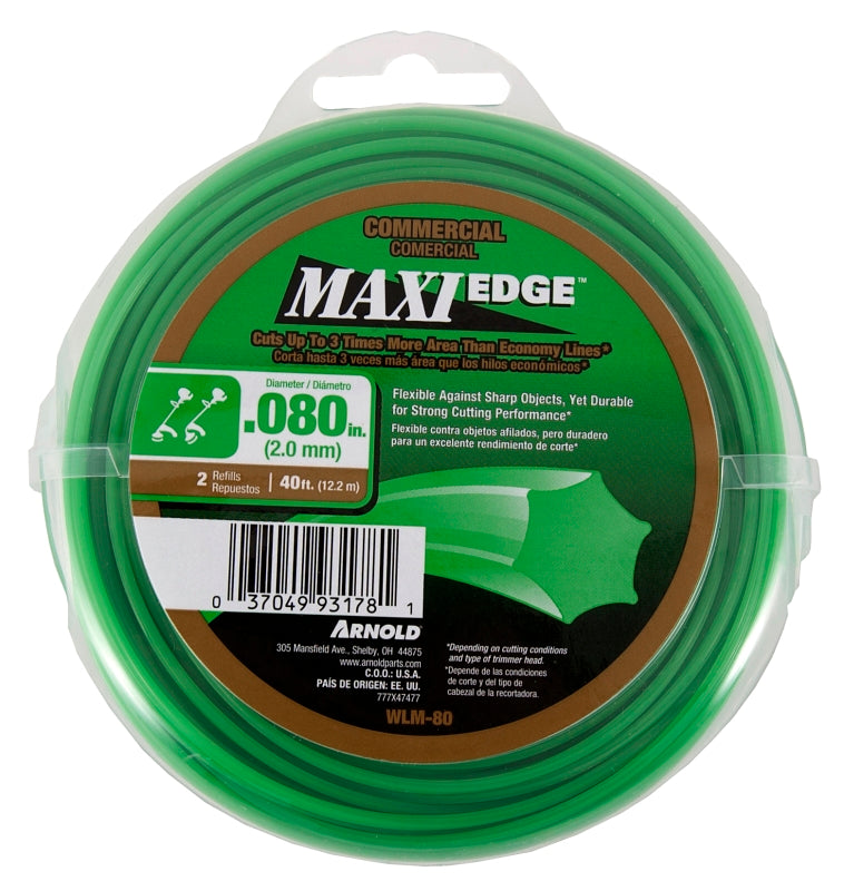 Arnold Maxi Edge Series WLM-80 Trimmer Line, 0.080 in Dia, 40 ft L, Polymer, Green