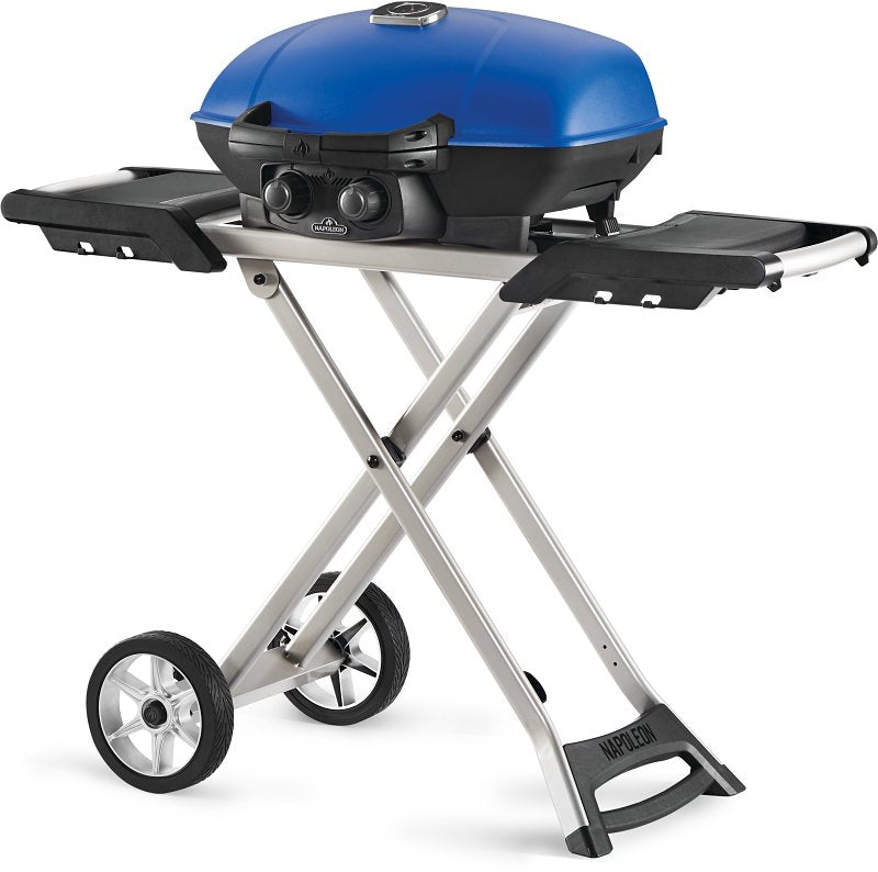 Napoleon TRAVELQ 285X Series TQ285X-BL-1 Portable Gas Grill with Scissor Cart, 12,000 Btu, Liquid Propane, 2-Burner