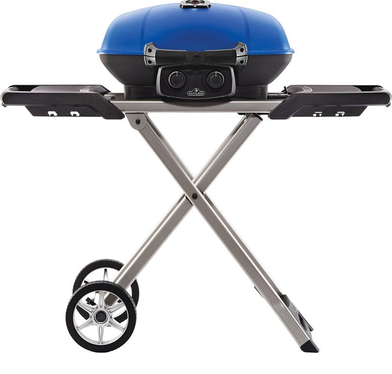 Napoleon TRAVELQ 285X Series TQ285X-BL-1 Portable Gas Grill with Scissor Cart, 12,000 Btu, Liquid Propane, 2-Burner
