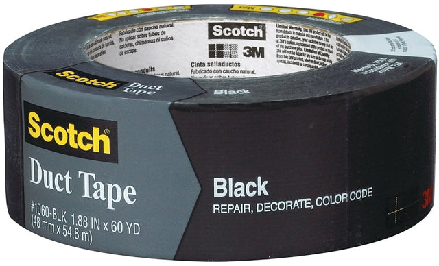 Scotch 3960-BK Duct Tape, 60 yd L, 1.88 in W, Black