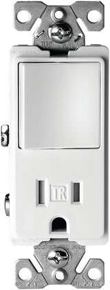 Eaton Cooper Wiring TR7730W Combination Switch/Receptacle, 1 -Pole, 15 A, 120/277 V, White